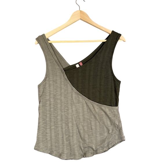 Anthropologie Pilcro Sustainable Dual Tank Small Green Ribbed Layered Grunge Emo - Picture 1 of 9